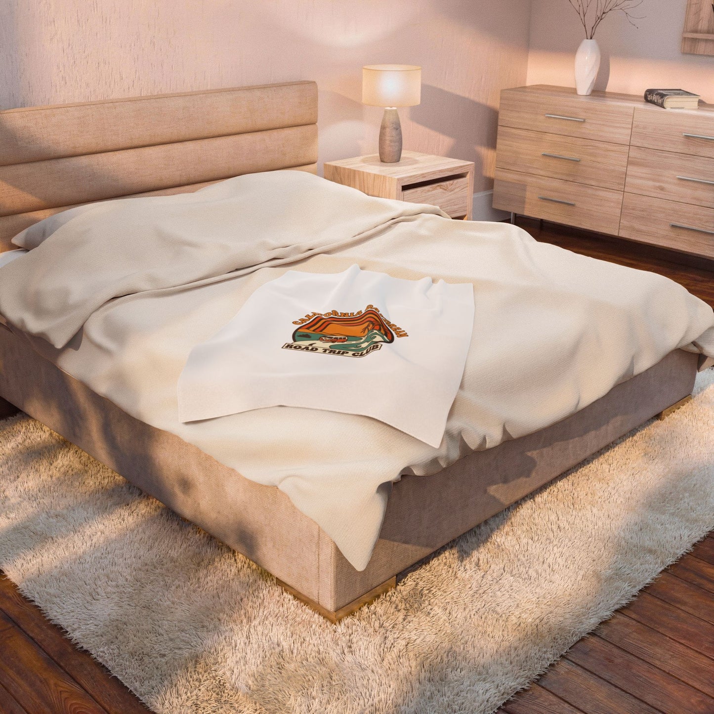 California Daydream Road Trip Club Velveteen Blanket | 70s Sunset Retro Palm