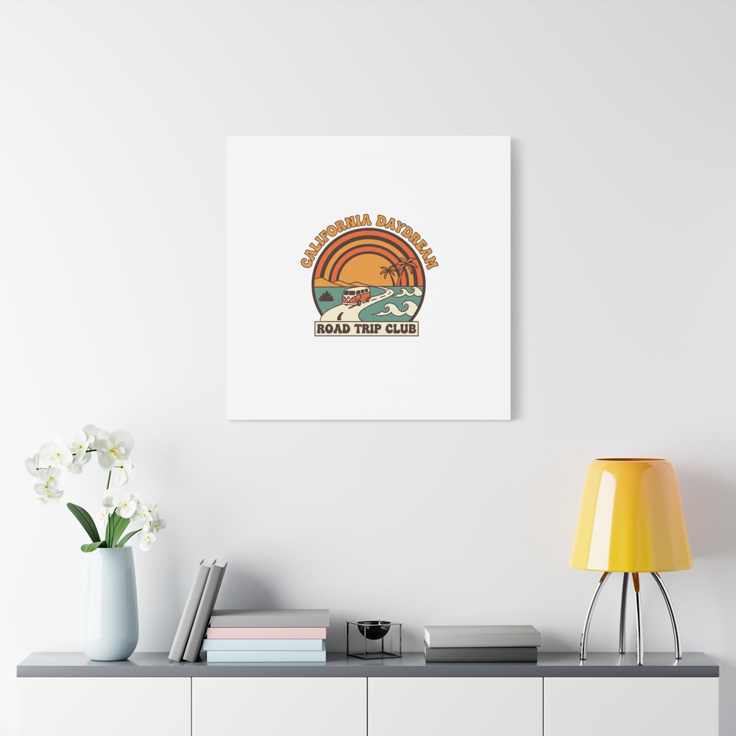 California Daydream Road Trip Club Canvas | 70s Sunset Retro Palm Poster