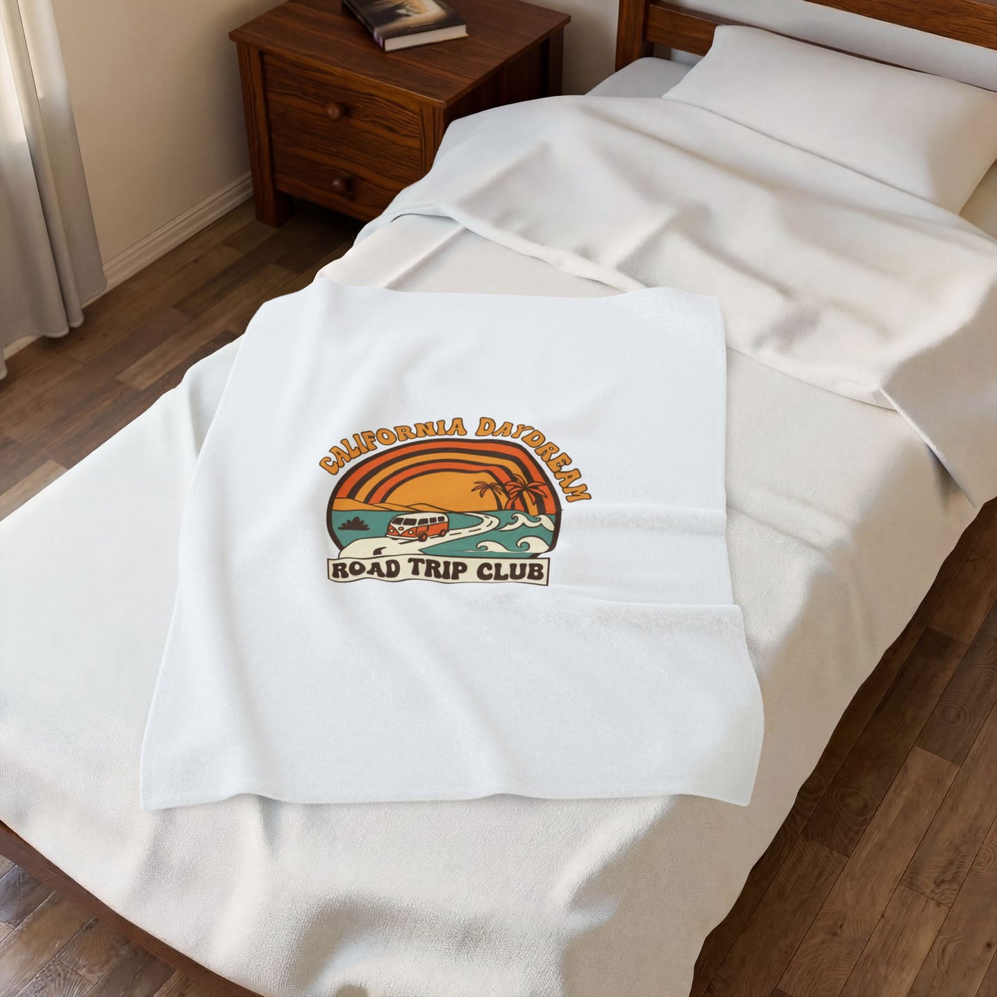 California Daydream Road Trip Club Velveteen Blanket | 70s Sunset Retro Palm