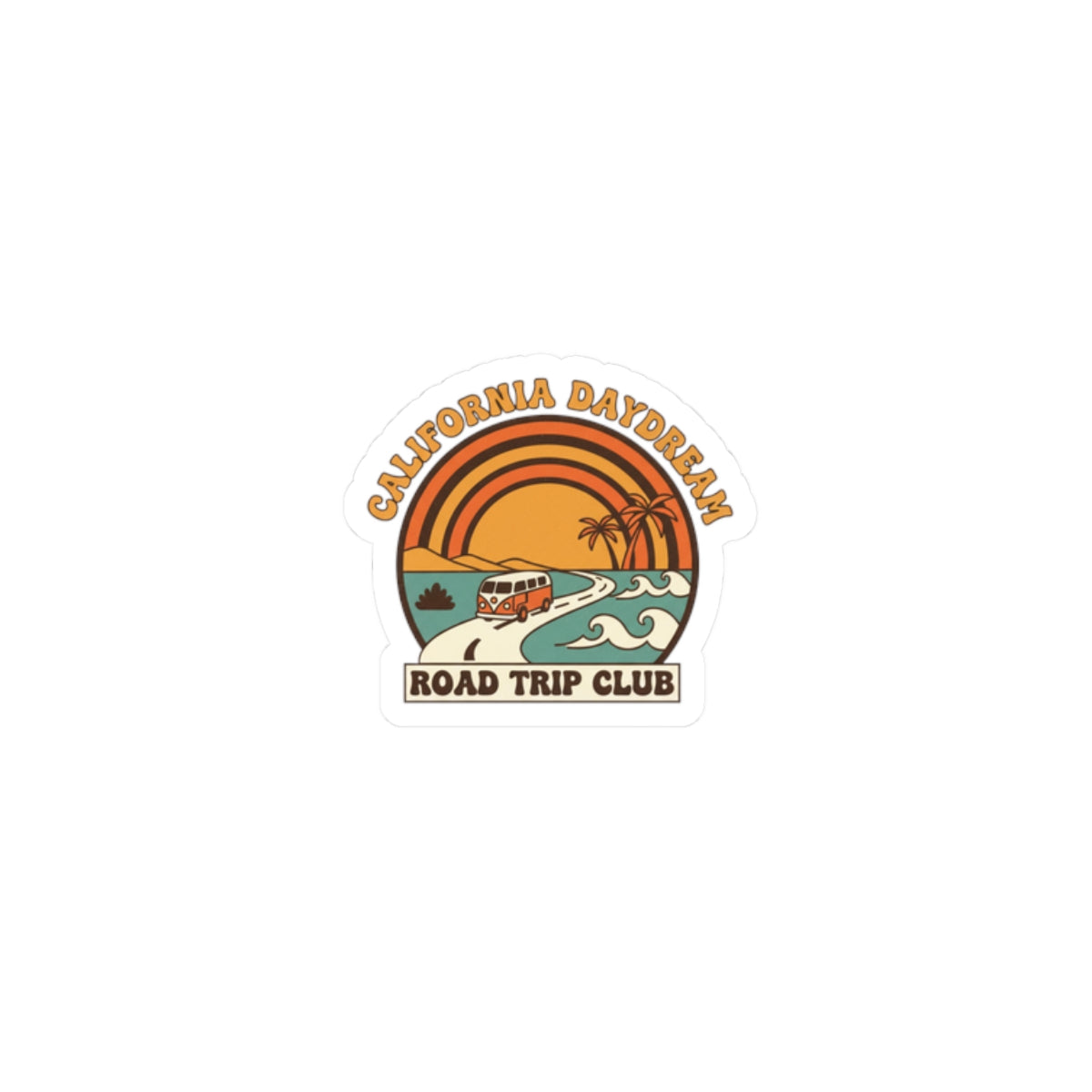 California Daydream Road Trip Sticker | 70s Sunset, Retro Palm Postcard