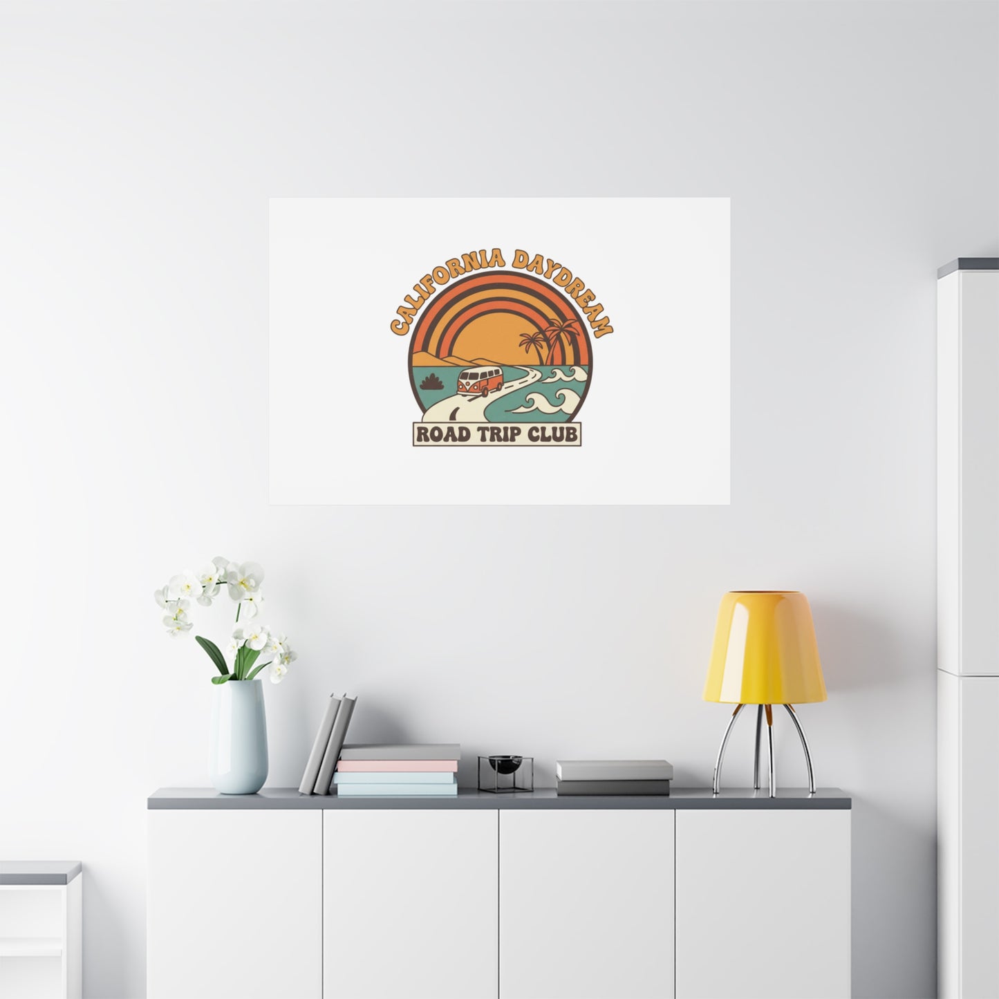 California Daydream Road Trip Club Canvas | 70s Sunset Retro Palm Poster