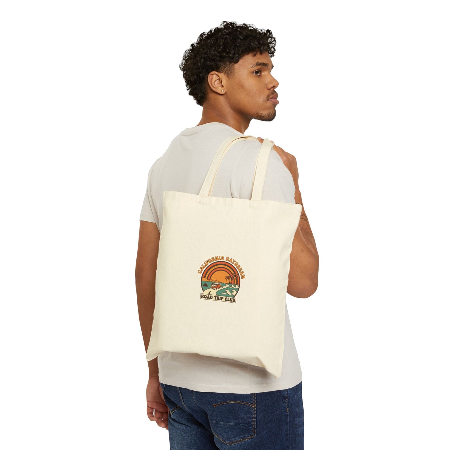 California Road Trip Tote | 70s Sunset Retro Surf Palm, Golden Hour Postcard