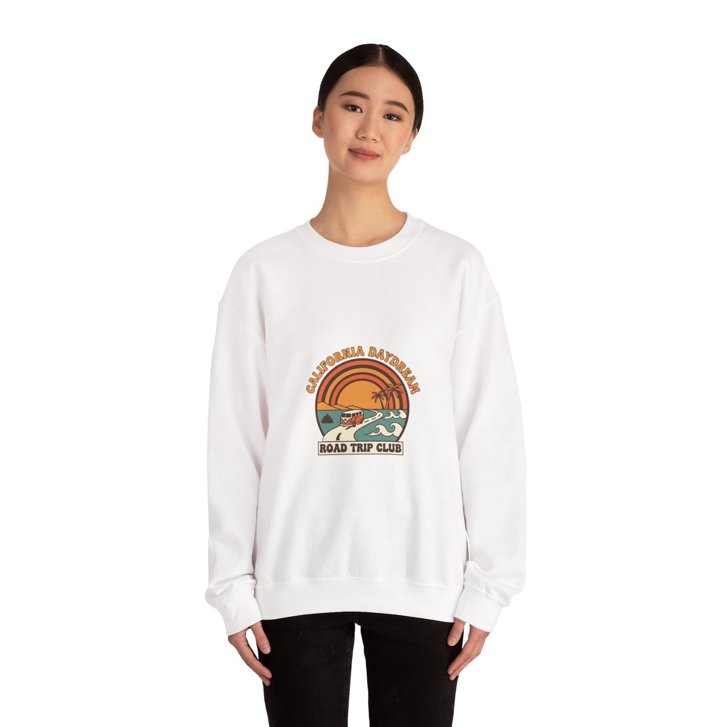California Road Trip Club Crewneck Sweatshirt | 70s Sunset Retro Surf Graphic