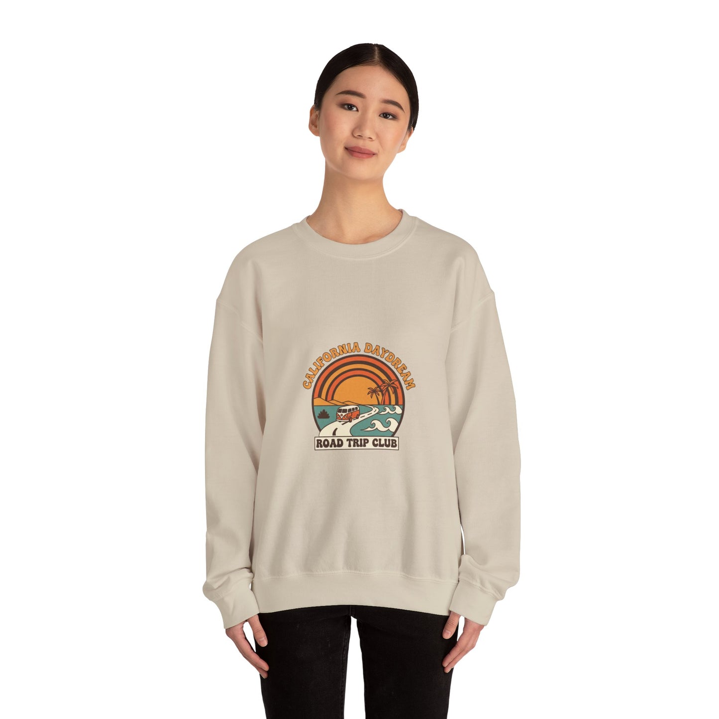 California Road Trip Club Crewneck Sweatshirt | 70s Sunset Retro Surf Graphic