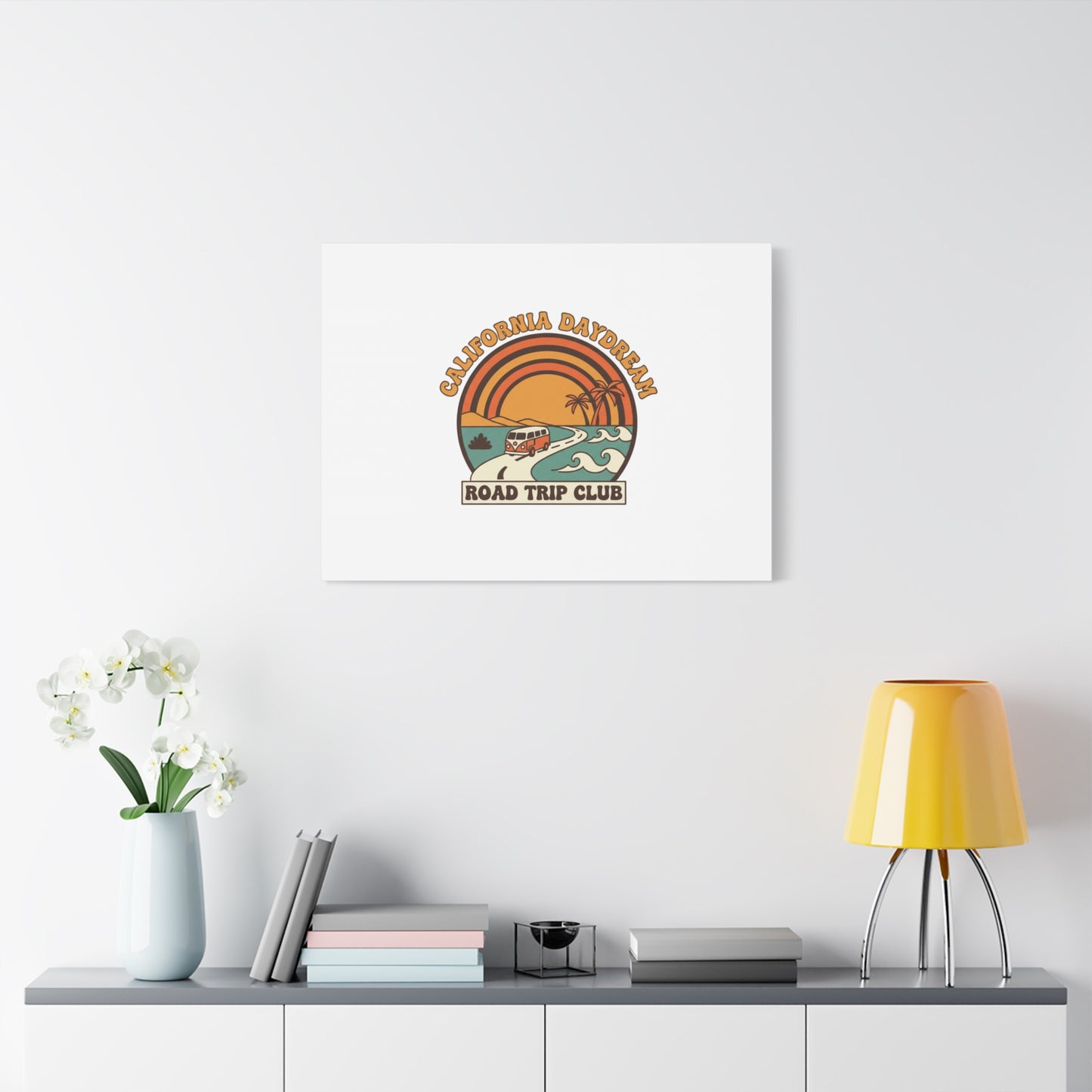 California Daydream Road Trip Club Canvas | 70s Sunset Retro Palm Poster