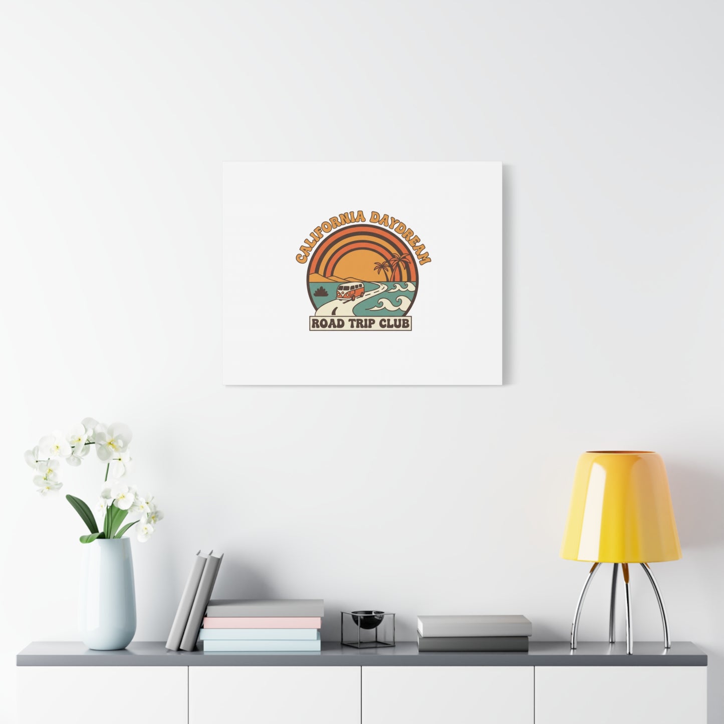 California Daydream Road Trip Club Canvas | 70s Sunset Retro Palm Poster