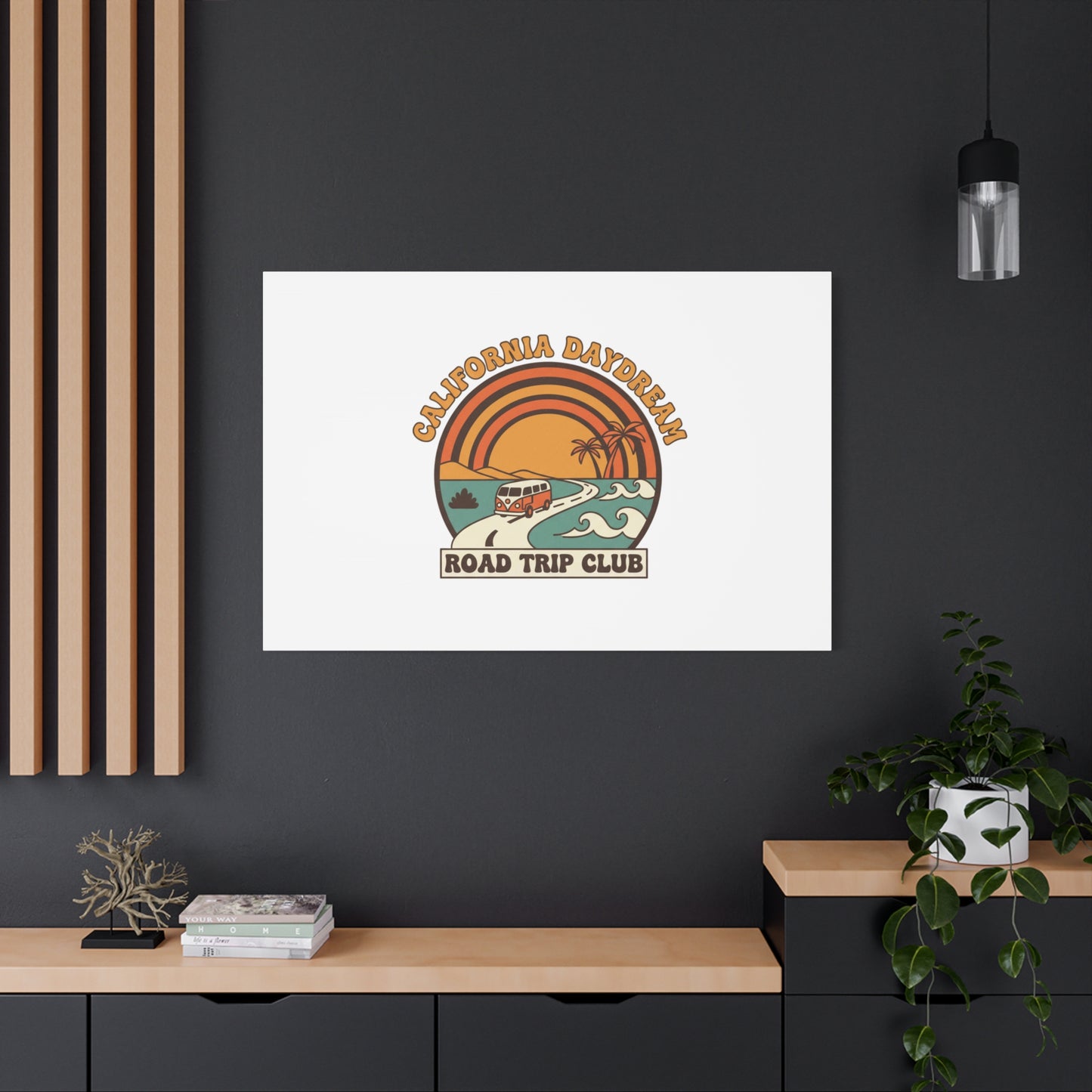 California Daydream Road Trip Club Canvas | 70s Sunset Retro Palm Poster
