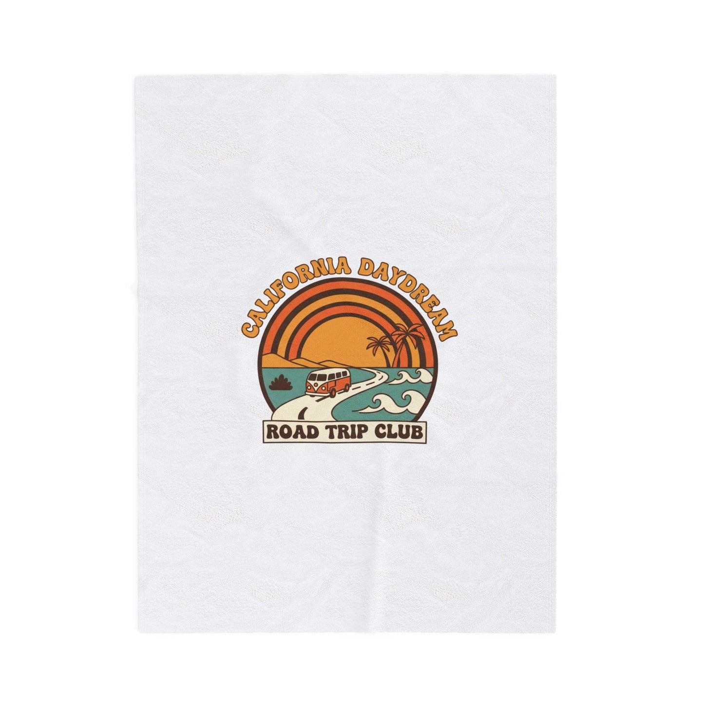 California Daydream Road Trip Club Velveteen Blanket | 70s Sunset Retro Palm