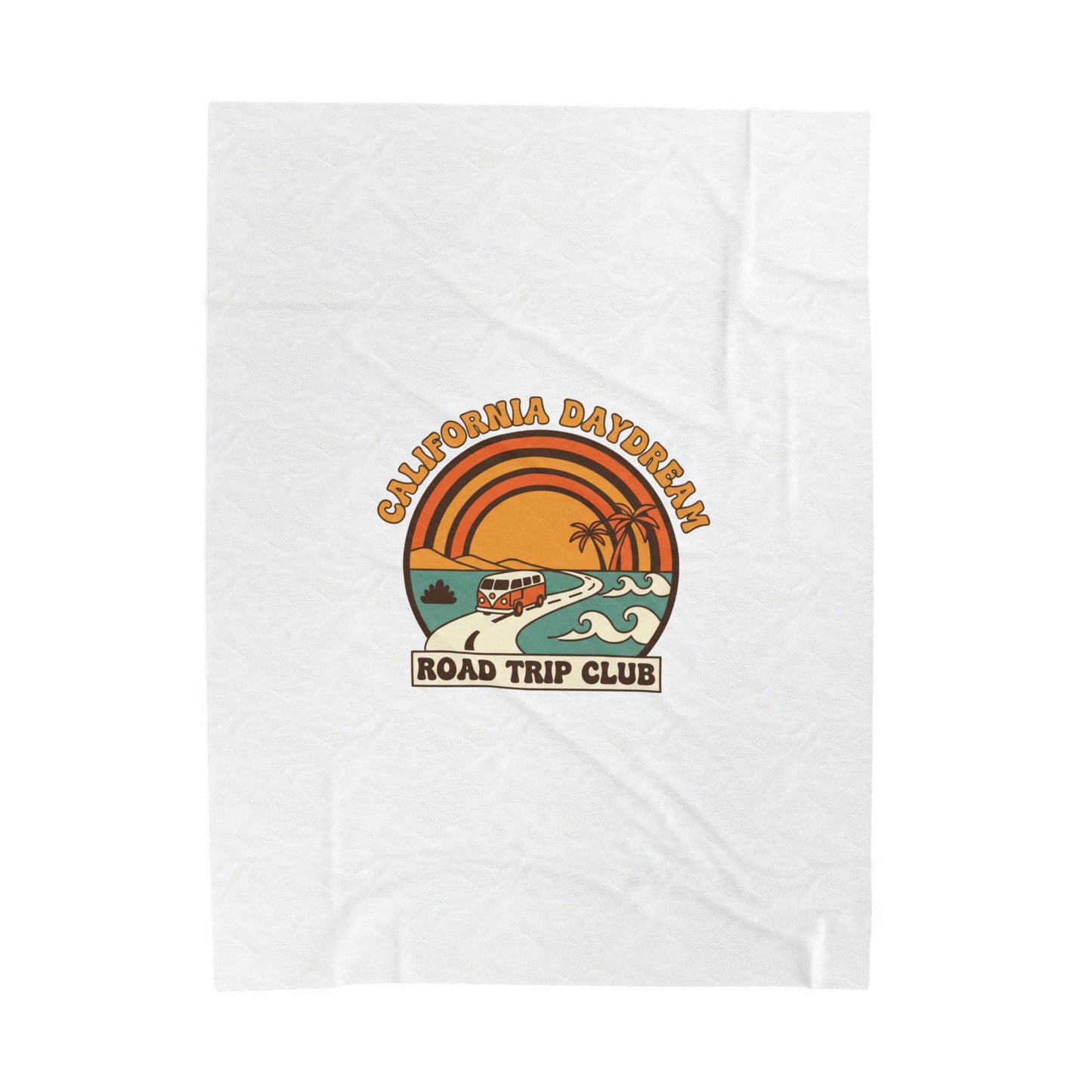 California Daydream Road Trip Club Velveteen Blanket | 70s Sunset Retro Palm