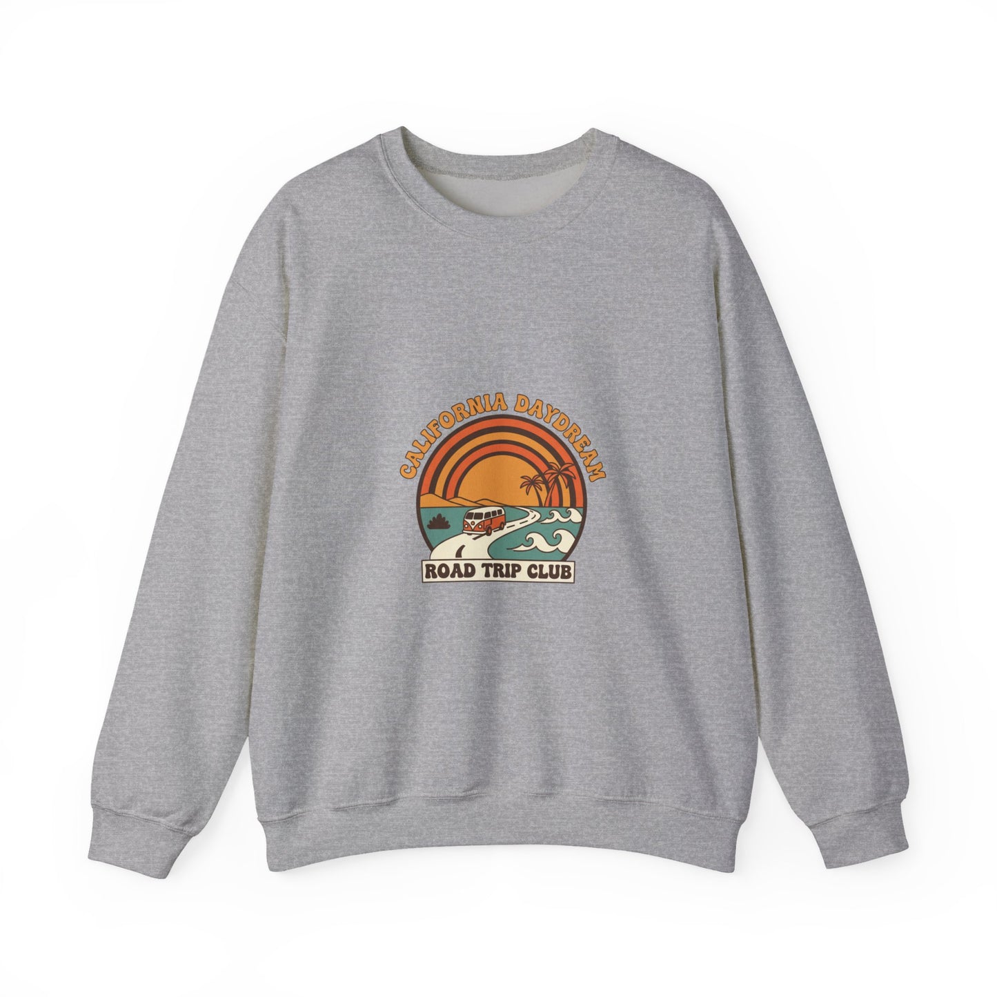 California Road Trip Club Crewneck Sweatshirt | 70s Sunset Retro Surf Graphic