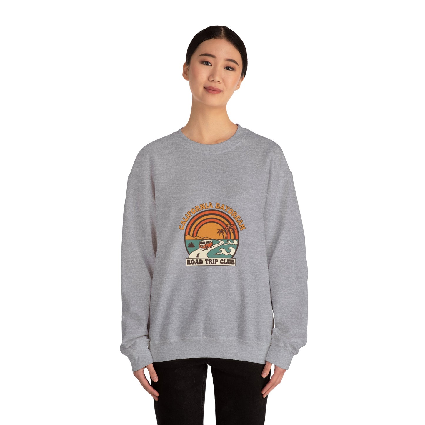 California Road Trip Club Crewneck Sweatshirt | 70s Sunset Retro Surf Graphic