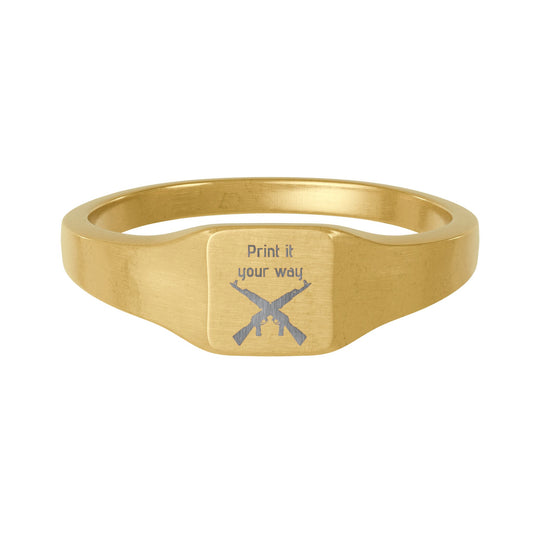 Engravable Square Signet Ring — Custom Stainless Steel Gold Finish