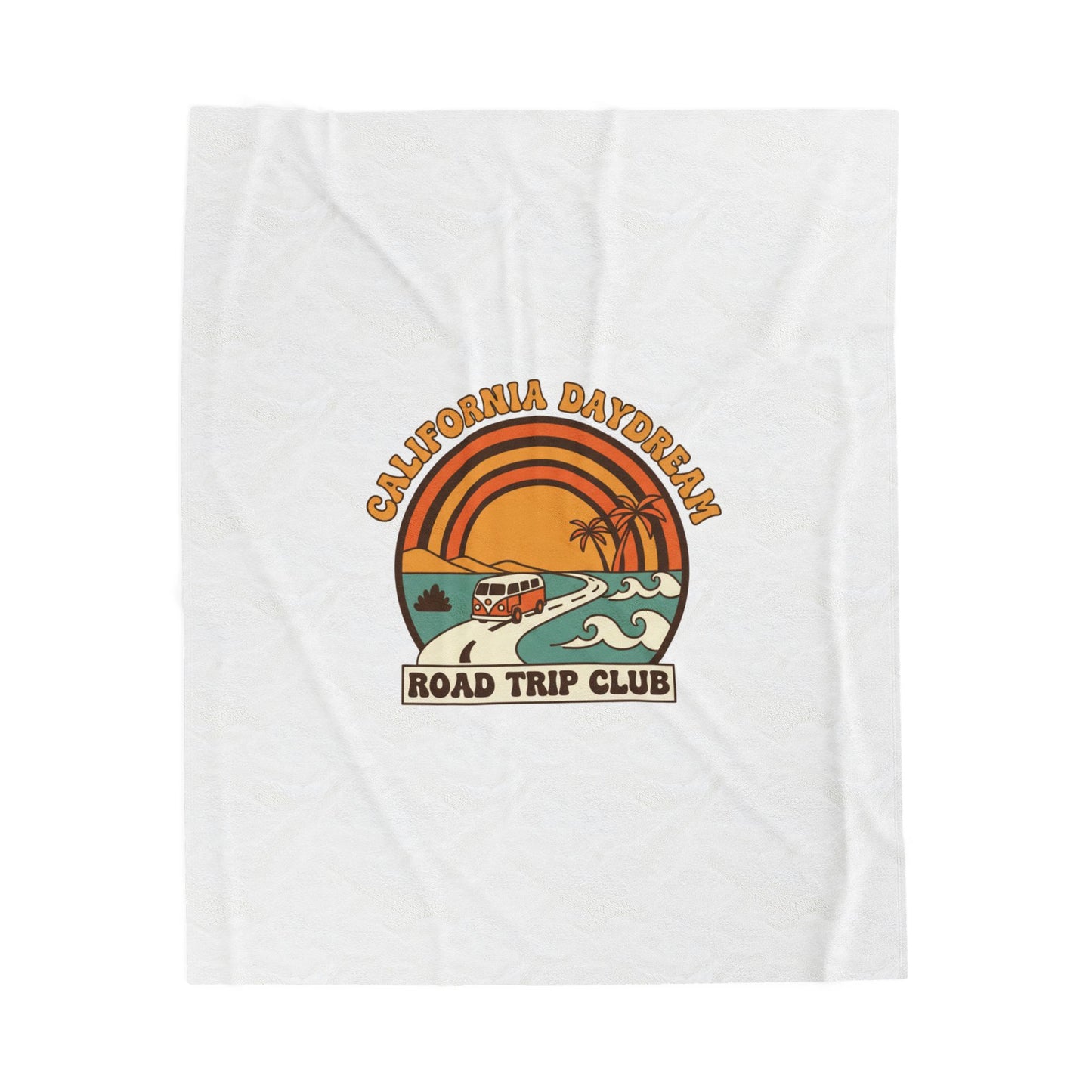 California Daydream Road Trip Club Velveteen Blanket | 70s Sunset Retro Palm