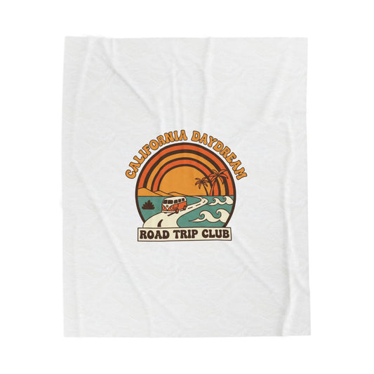 California Daydream Road Trip Club Velveteen Blanket | 70s Sunset Retro Palm