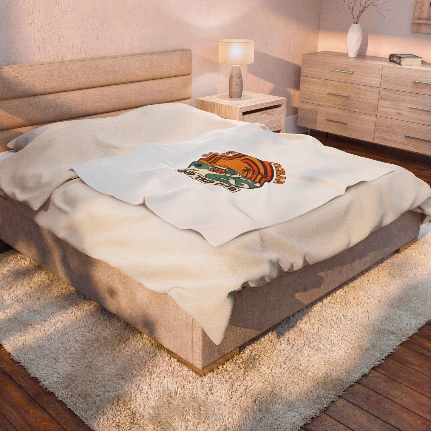 California Daydream Road Trip Club Velveteen Blanket | 70s Sunset Retro Palm