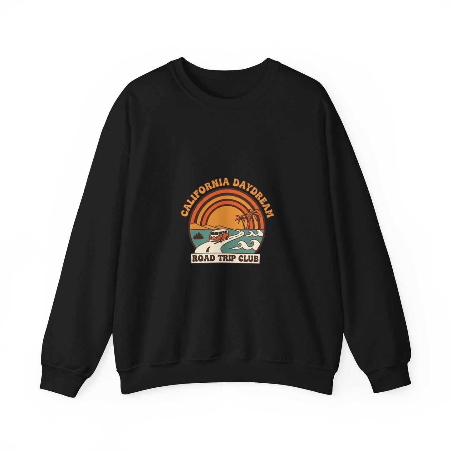 California Road Trip Club Crewneck Sweatshirt | 70s Sunset Retro Surf Graphic