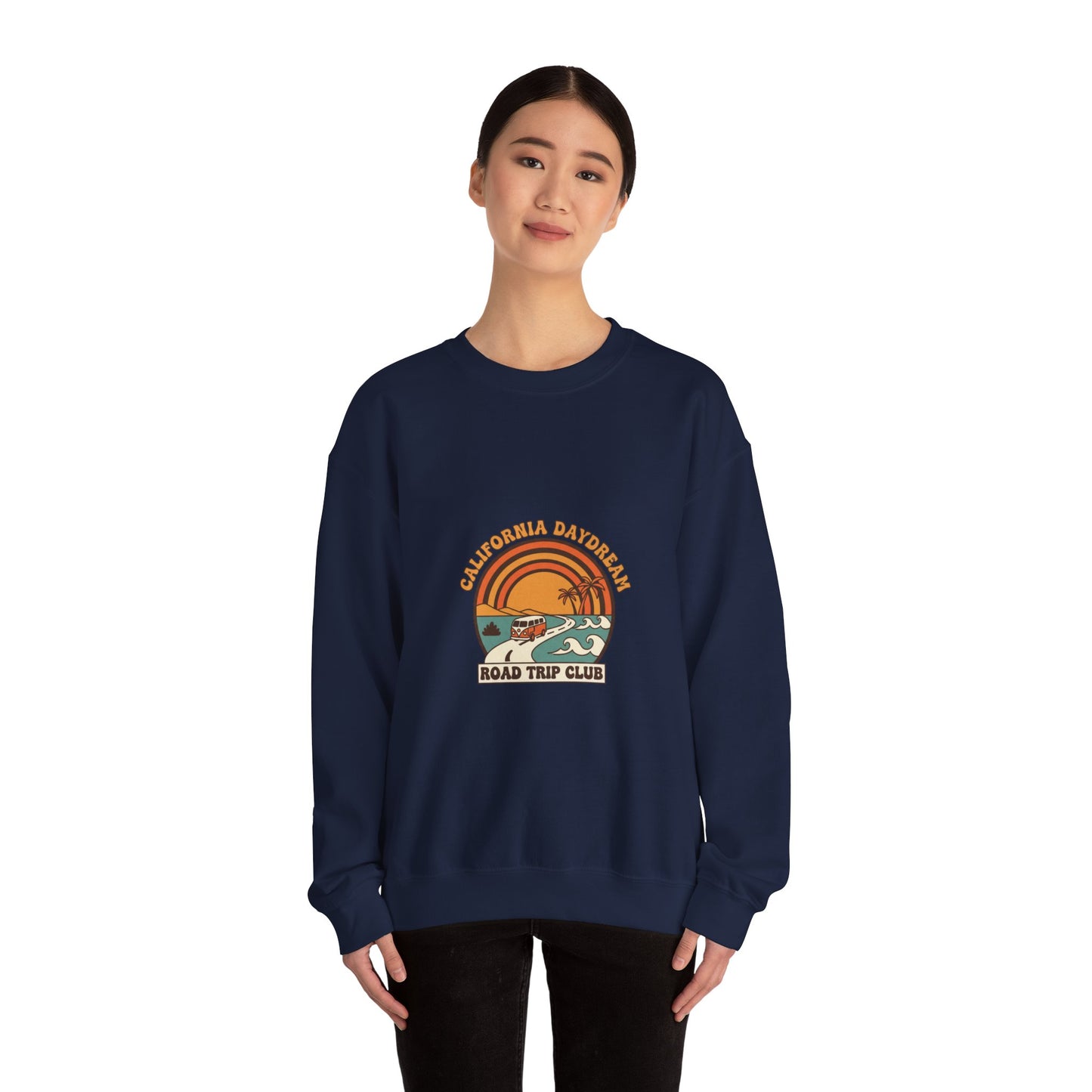California Road Trip Club Crewneck Sweatshirt | 70s Sunset Retro Surf Graphic