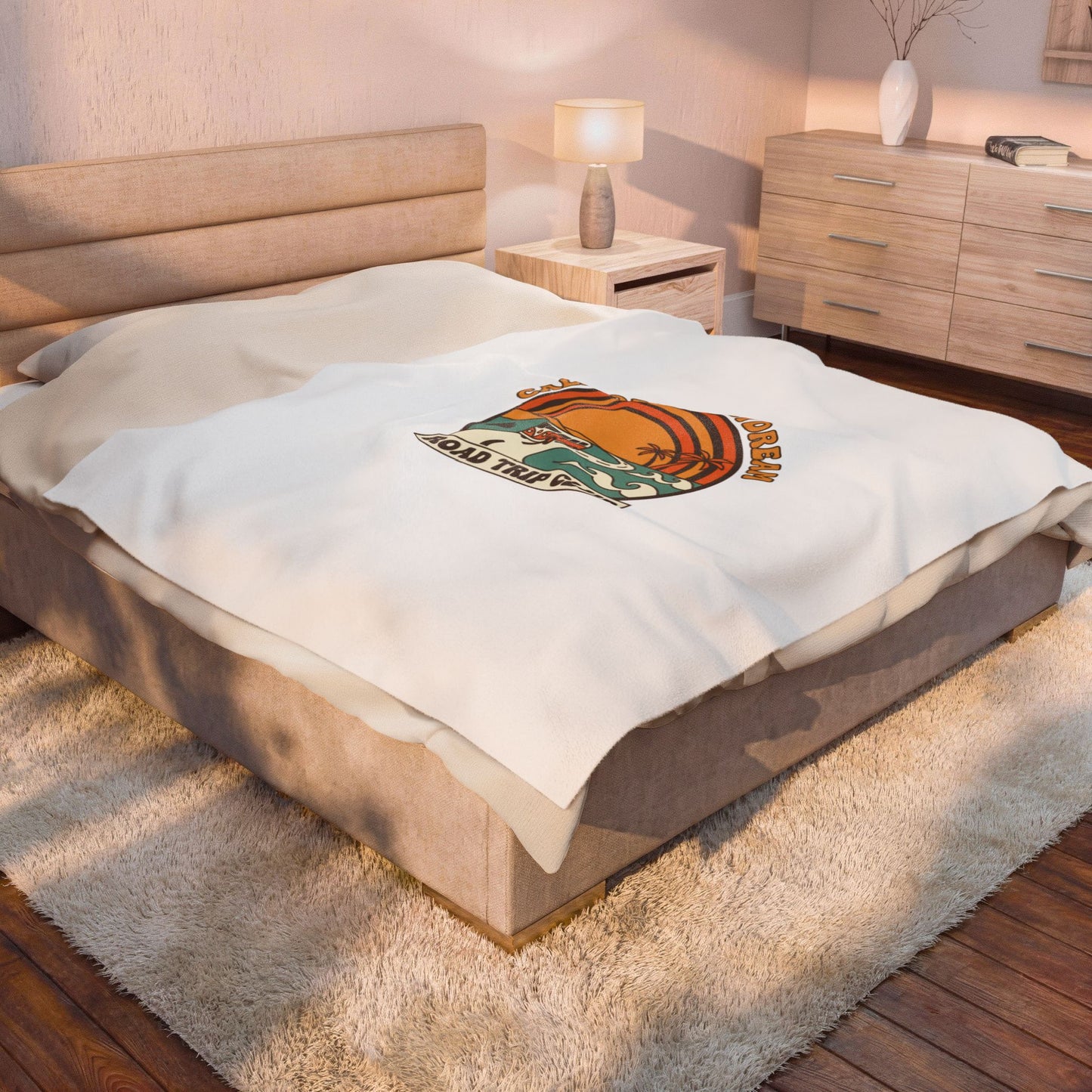 California Daydream Road Trip Club Velveteen Blanket | 70s Sunset Retro Palm