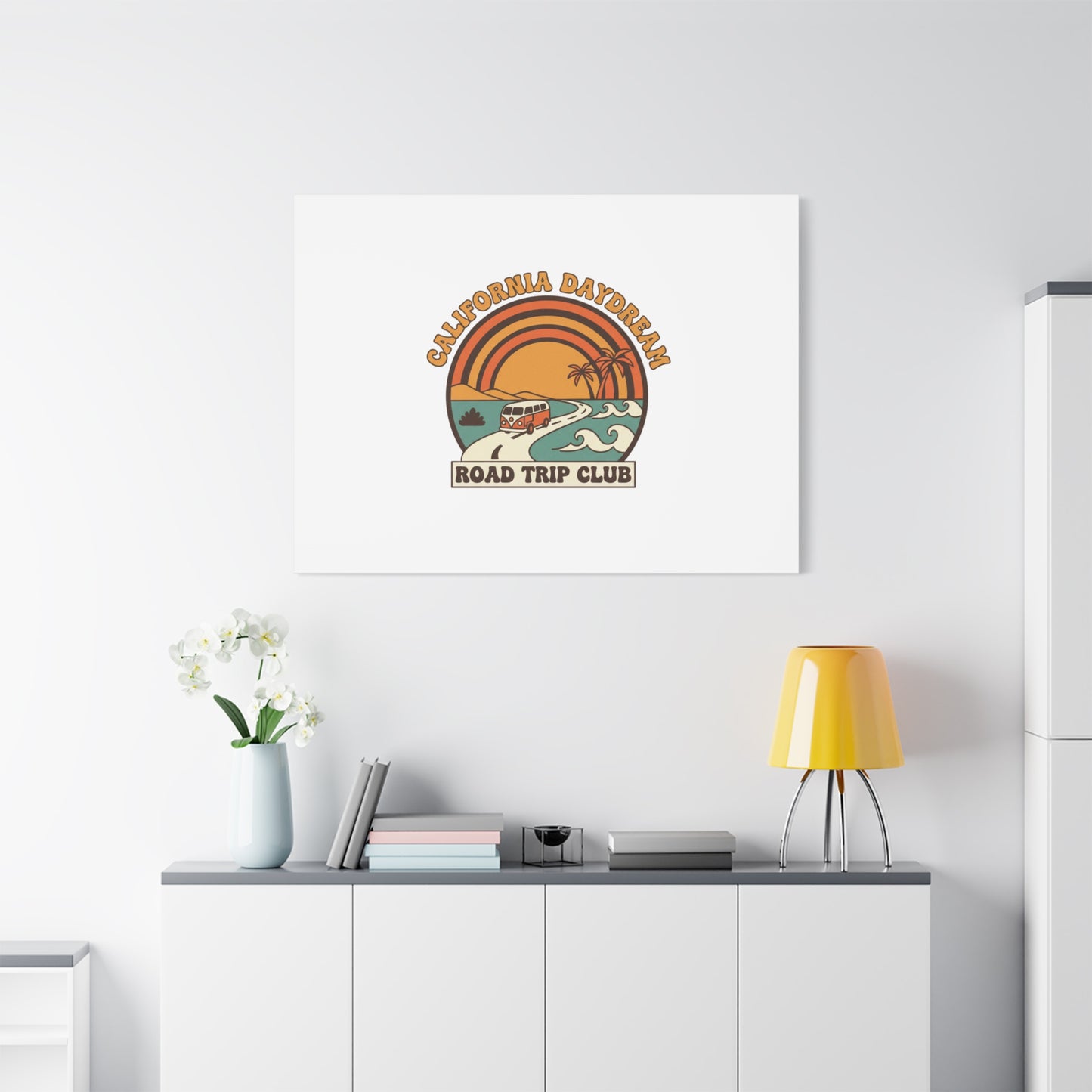 California Daydream Road Trip Club Canvas | 70s Sunset Retro Palm Poster