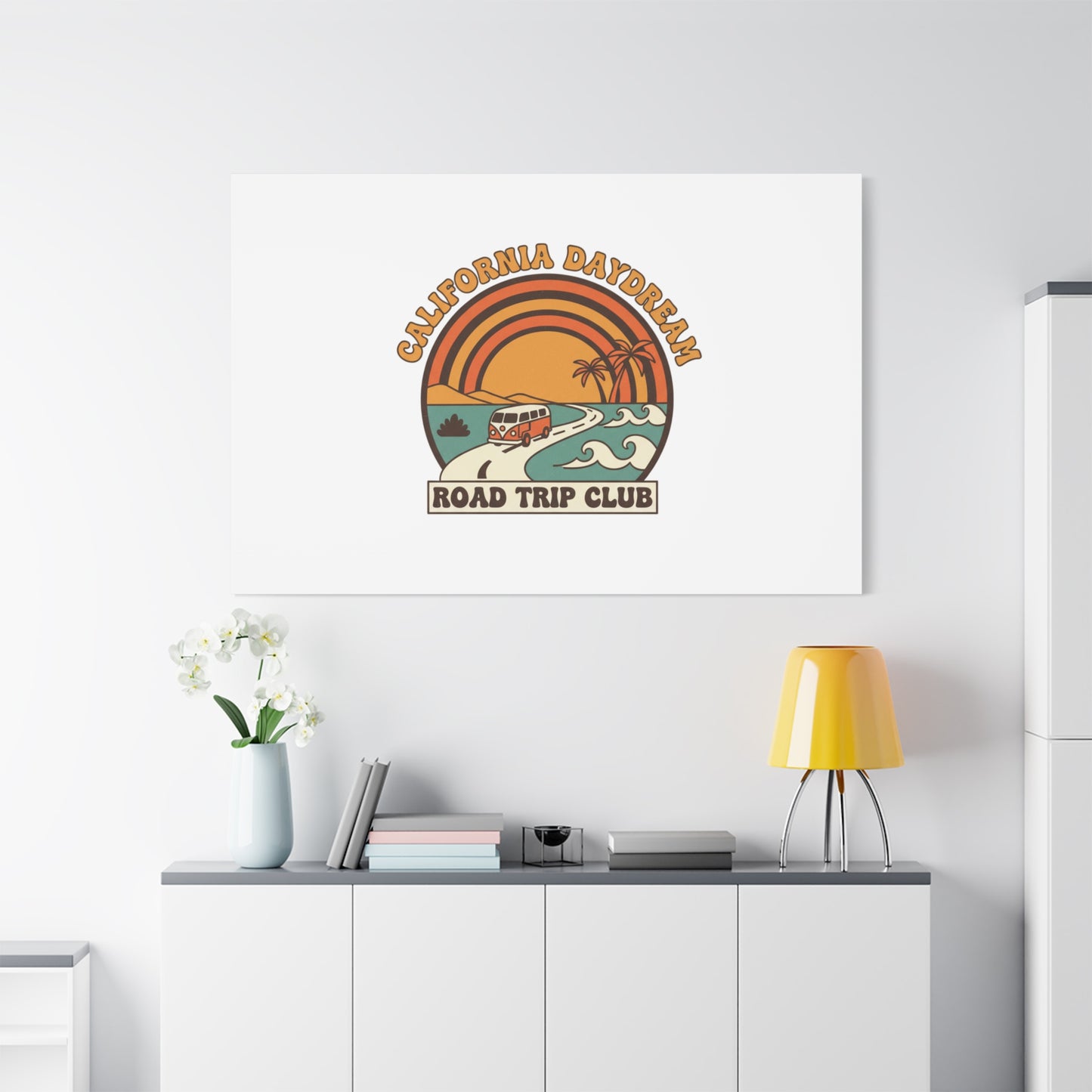 California Daydream Road Trip Club Canvas | 70s Sunset Retro Palm Poster