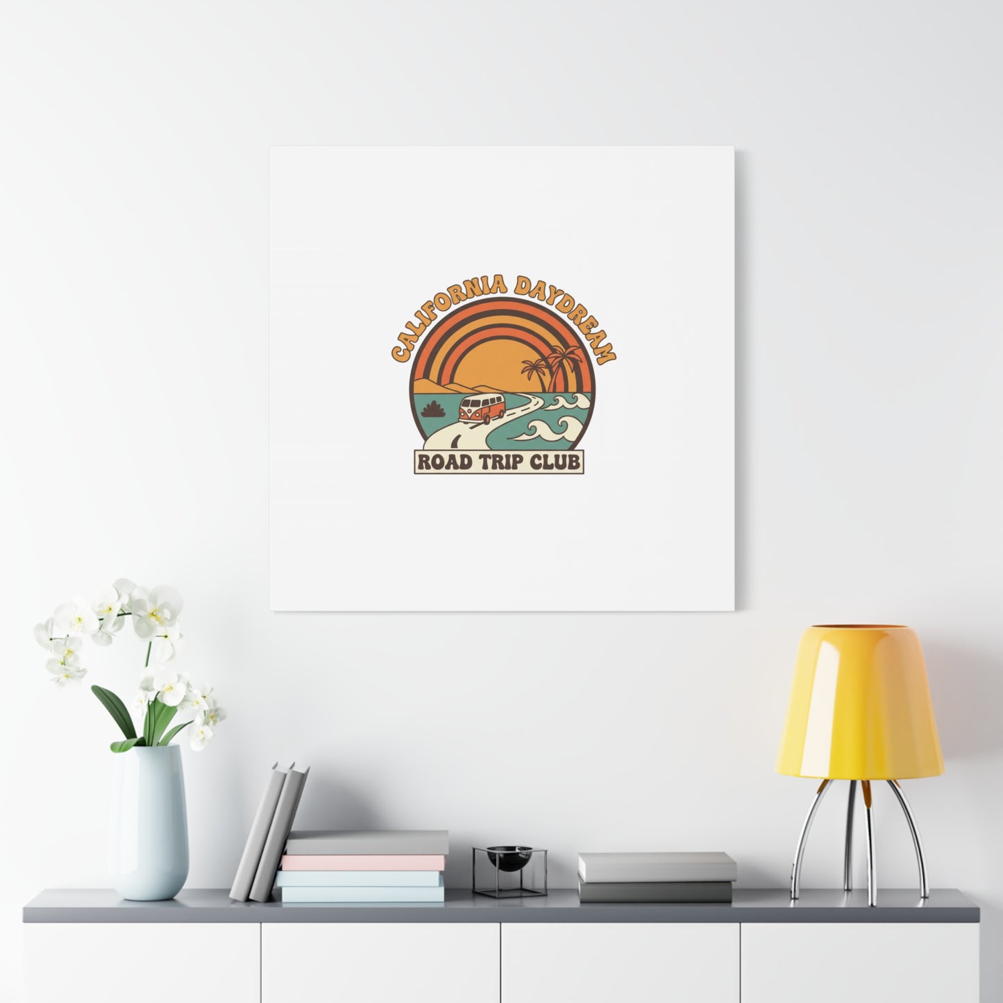 California Daydream Road Trip Club Canvas | 70s Sunset Retro Palm Poster
