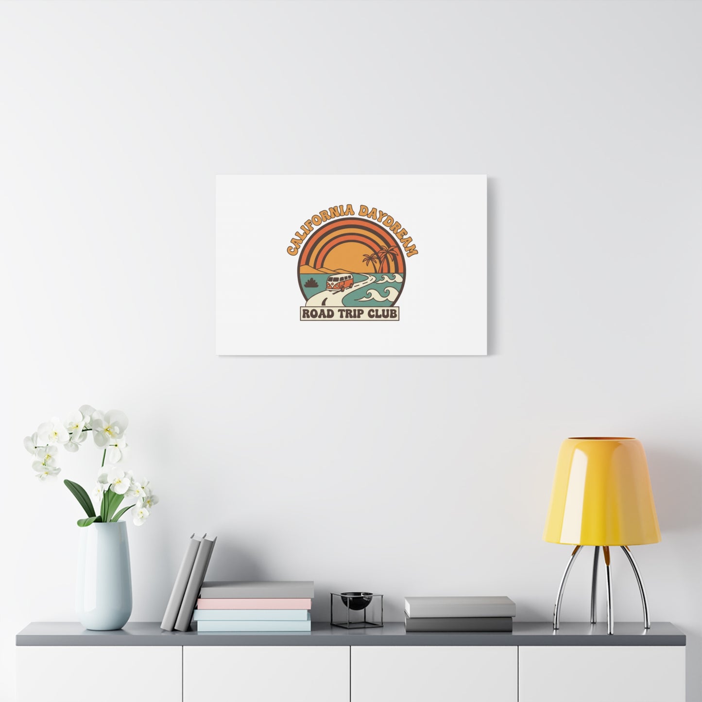 California Daydream Road Trip Club Canvas | 70s Sunset Retro Palm Poster