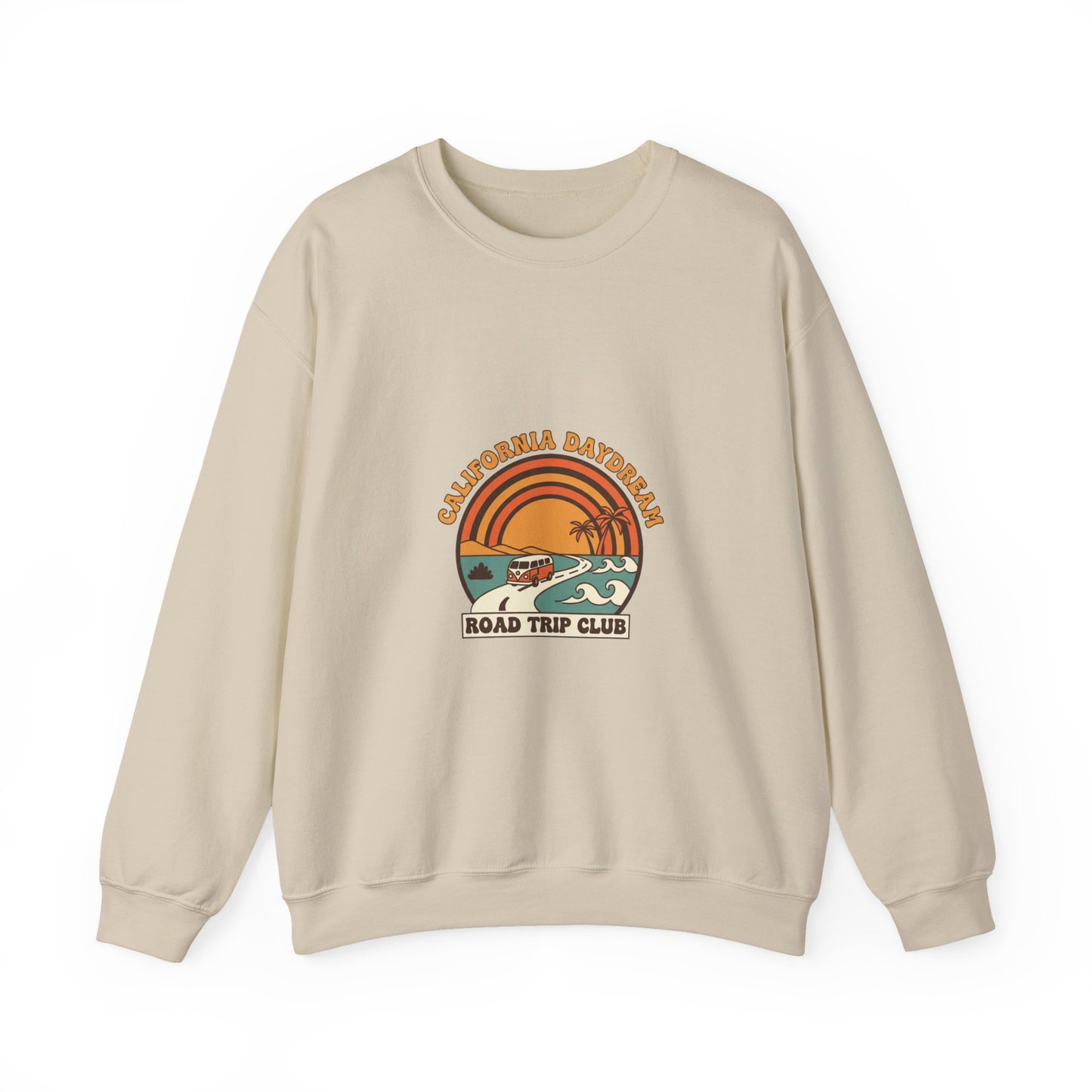California Road Trip Club Crewneck Sweatshirt | 70s Sunset Retro Surf Graphic