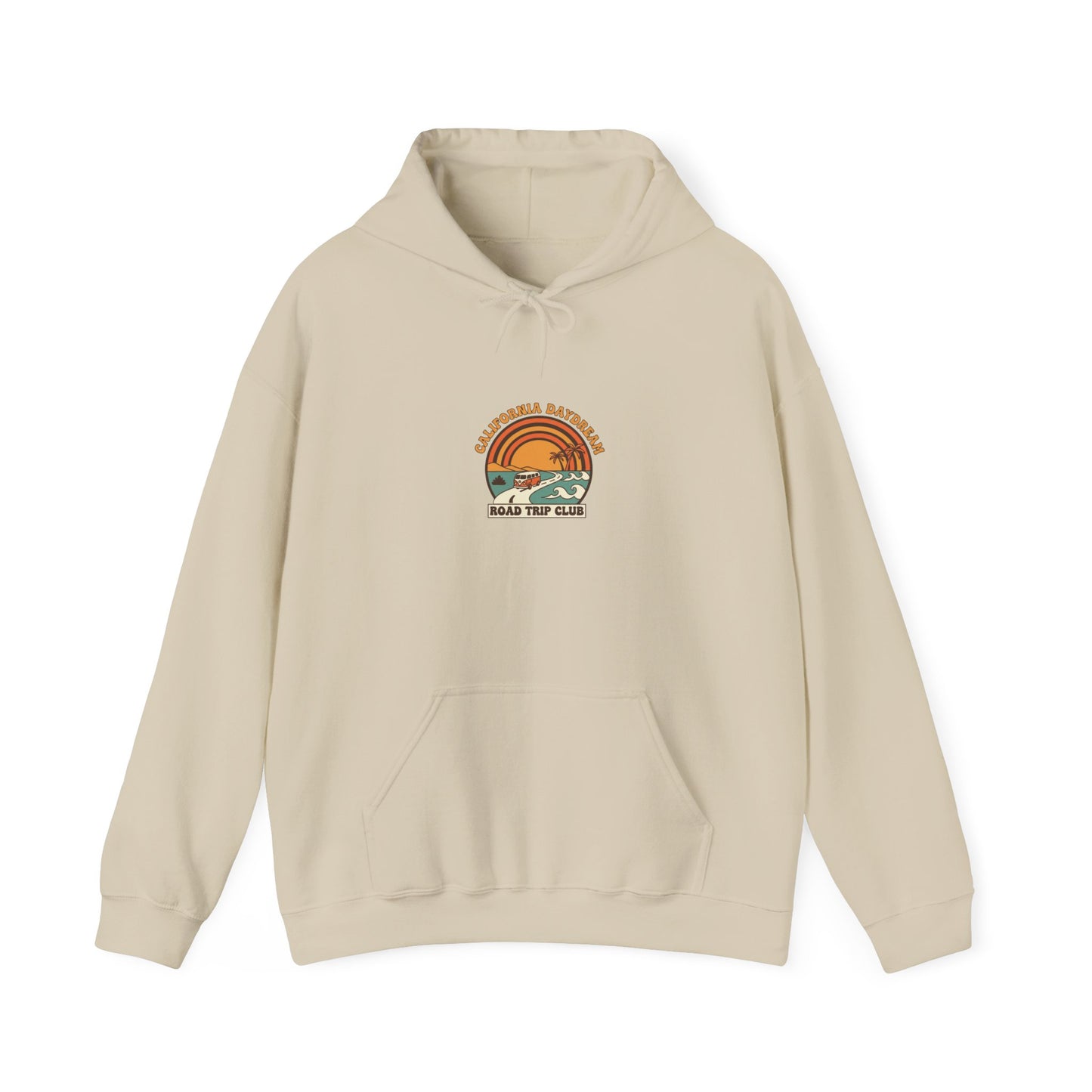 Retro 70s Sunset Surf Hoodie | Analog Sunshine, Vintage Palm Postcard