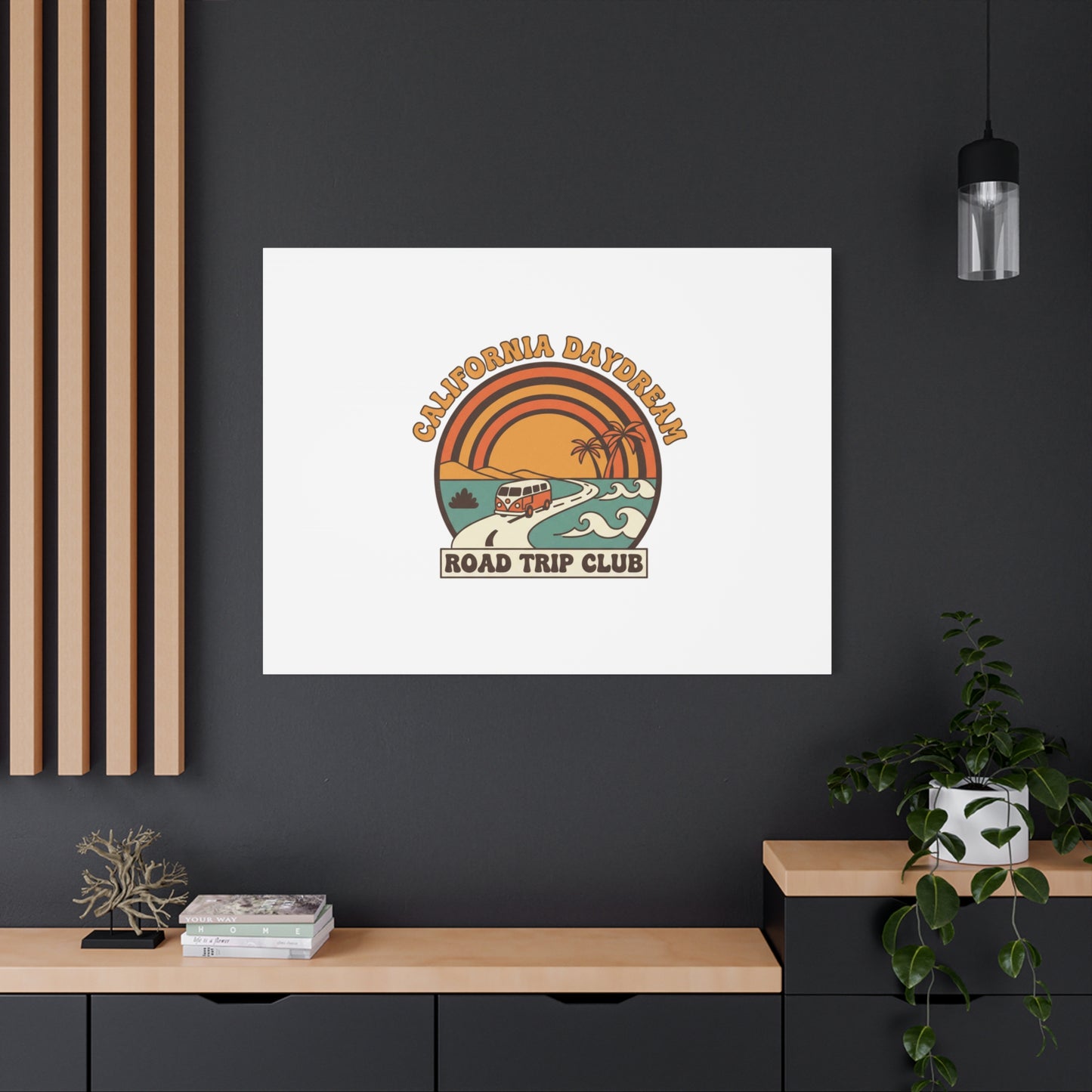 California Daydream Road Trip Club Canvas | 70s Sunset Retro Palm Poster