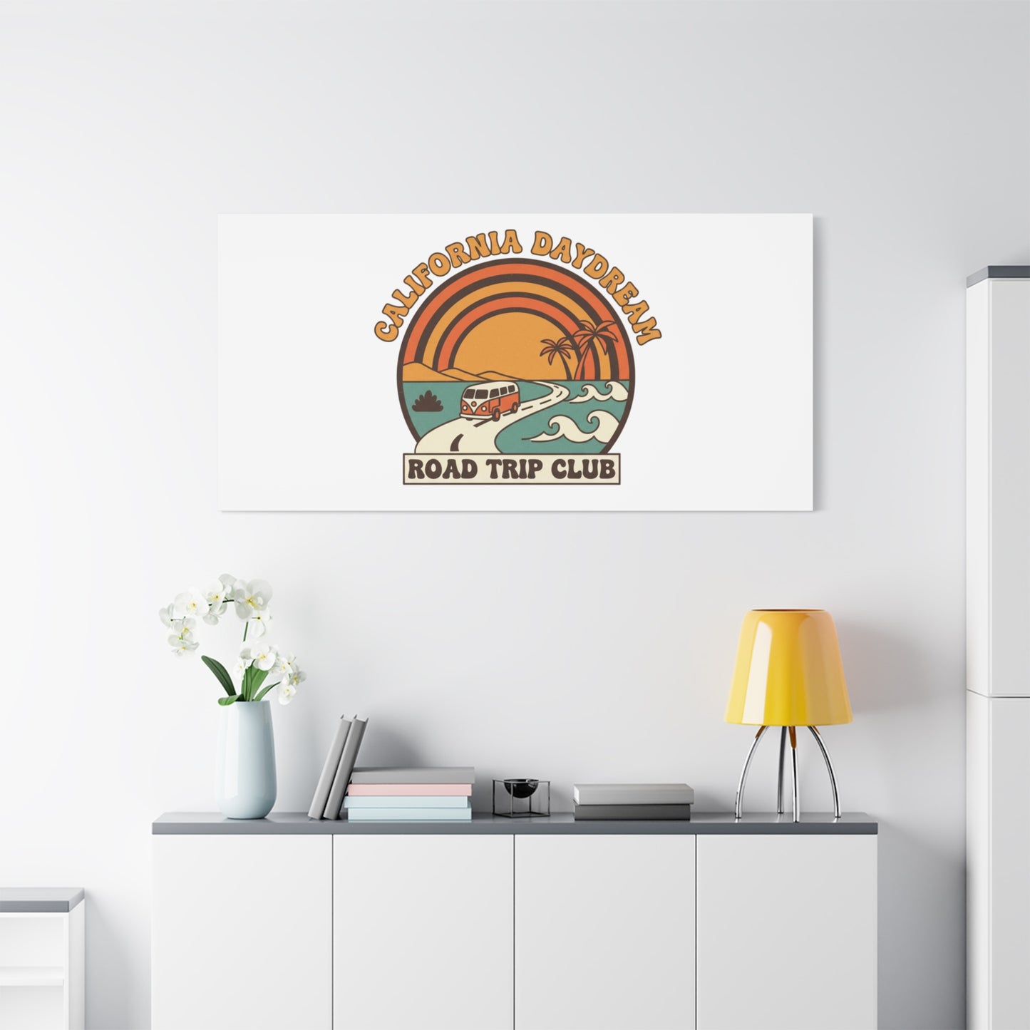 California Daydream Road Trip Club Canvas | 70s Sunset Retro Palm Poster